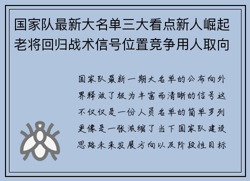 国家队最新大名单三大看点新人崛起老将回归战术信号位置竞争用人取向